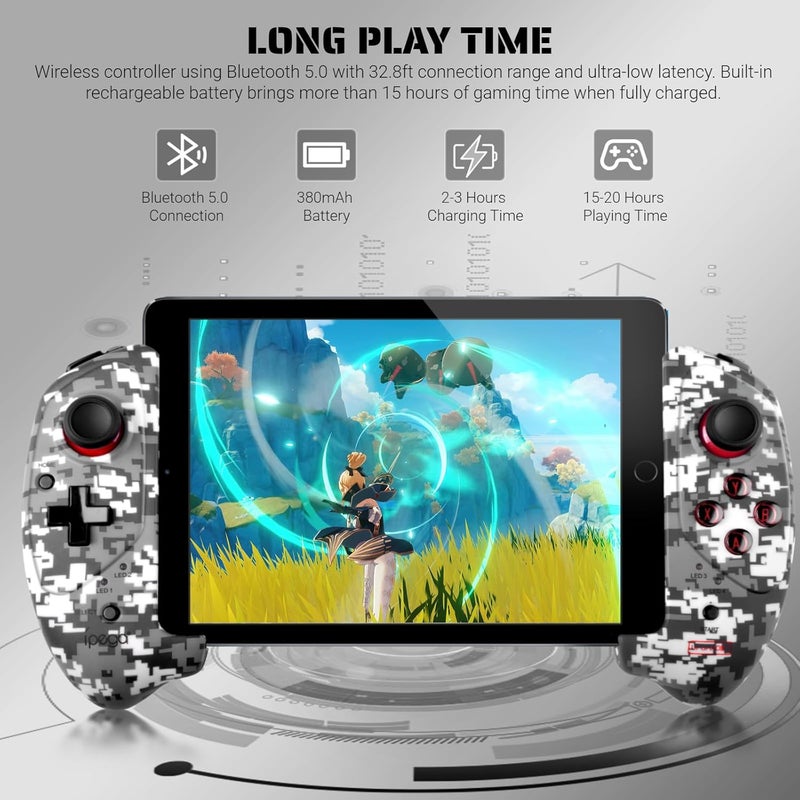arVin Wireless Gaming Controller for iPad/Mini/Air/Samsung Galaxy Tab/HUAWEI MatePad/Yoga Tab[within 5-11"] Gamepad Joystick for iPhone 15/14/13 Pro Max/Galaxy 23/22/21/PC/Call of Duty Mobile/Genshin - Image 4